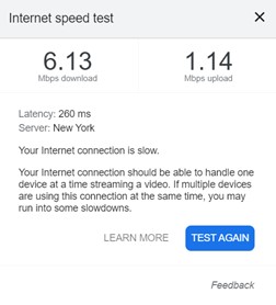google internet speed test result